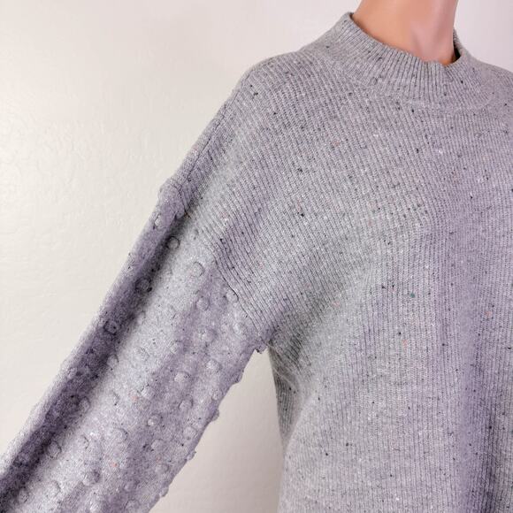 Cece Textured Dot Knit Balloon Sleeve Mock Crewneck Sweater Cute Gray sz XL NWT - Picture 4 of 12